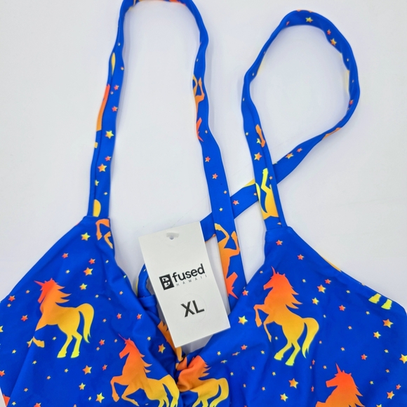 Fused Hawaii Bikini Top XL Blue Unicorn Star Print Swimwear Adjustable NWT - Picture 4 of 8